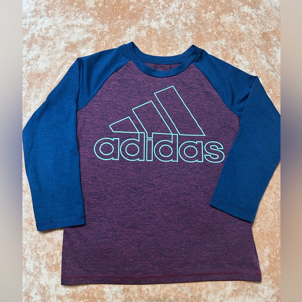 Adidas ⚜️ Kids' Long Sleeved Climalite Adidas Shirt in Blue and Heathered Red